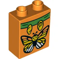 Orange Duplo, Brick 1 x 2 x 2 with Butterfly Pattern