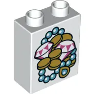 White Duplo, Brick 1 x 2 x 2 with Diamonds Pattern