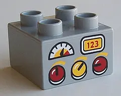 Light Bluish Gray Duplo, Brick 2 x 2 with Red and Yellow Knobs, Gauge, and '123' Display Pattern