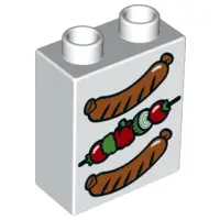 White Duplo, Brick 1 x 2 x 2 with 2 Sausages and Kebab Pattern