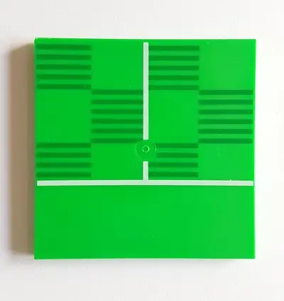 Bright Green Tile 6 x 6 with Bottom Tubes with Soccer (Football) Pitch Halfway Line Pattern