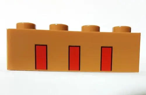 Medium Nougat Brick 1 x 4 with 3 Partial Red Stripes Pattern