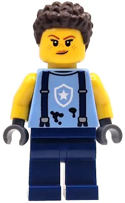 Mechanic - Female, Bright Light Blue Shirt with Suspenders, Black Splotches and White Star Badge Log