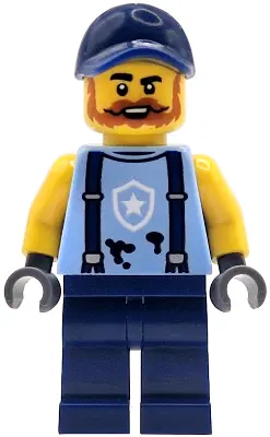 Mechanic - Male, Bright Light Blue Shirt with Suspenders, Black Splotches and White Star Badge Logo,