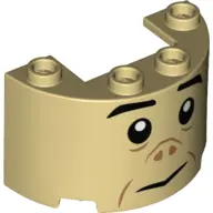 Tan Cylinder Half 2 x 4 x 2 with 1 x 2 Cutout with Black Eyebrows, Eyes, and Mouth and Dark Tan Nose