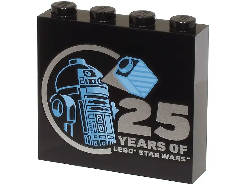 Black Brick 1 x 4 x 3 with Bright Light Blue and Medium Blue R2-D2 Minifigure and Silver '25 YEARS O
