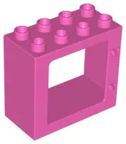 Dark Pink Duplo Door / Window Frame 2 x 4 x 3 Flat Front Surface, Completely Open Back