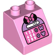 Bright Pink Duplo, Brick 2 x 2 x 1 1/2 Slope 45 with Calculator with Minnie Mouse Ears and Bow Patte