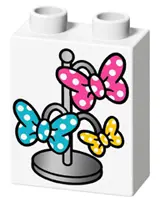 White Duplo, Brick 1 x 2 x 2 with Jewelry Stand with Hanging Butterfly Bows Pattern