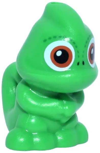 Bright Green Chameleon, Friends Style, Upright with Hole on Top and Hole on Tail with Dark Orange Ey