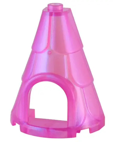 Satin Trans-Dark Pink Tower Roof 2 x 4 x 4 Half Cone Shaped with Roof Tiles and Window