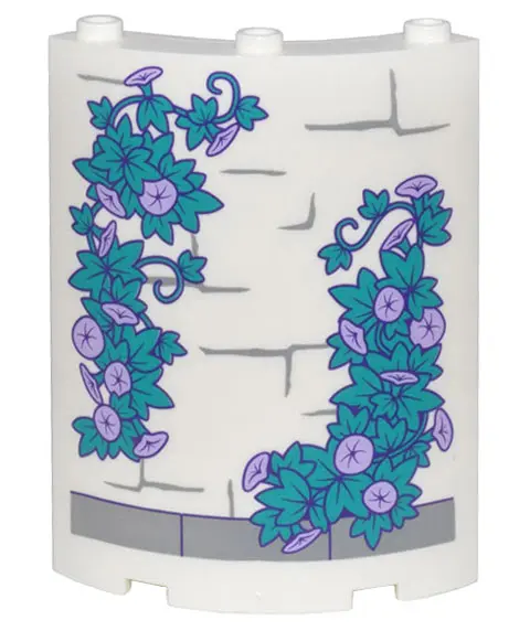 White Cylinder Quarter 4 x 4 x 6 with Dark Bluish Gray Brick Outlines and Dark Turquoise Vines and L