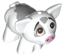 White Pig, Friends Style with Black Eyebrows, Reddish Brown Eyes Looking Up, Bright Pink Nose, and D
