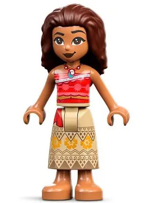 Moana (Medium Nougat) - Mini Doll, Coral and Red Strapless Top, Tan Long Skirt with Bright Light Ora