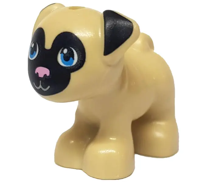 Tan Dog, Friends Style, Pug, Standing with Black Face and Ears, Bright Pink Nose, Dark Azure Eyes Pa