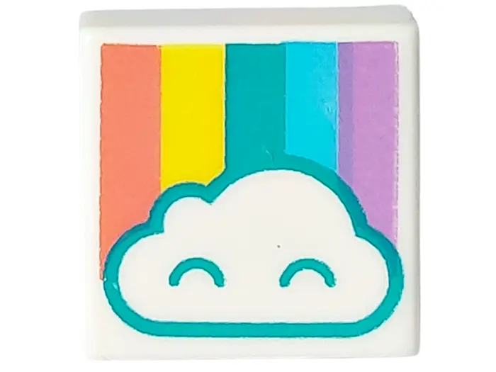 White Tile 1 x 1 with Cloud and Pastel Rainbow Pattern