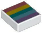 White Tile 1 x 1 with Coral, Yellow, Dark Turquoise, Medium Azure, and Medium Lavender Rainbow Strip