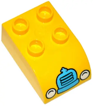 Yellow Duplo, Brick 2 x 3 Slope Curved with White Headlights and Medium Azure Bunny Grille Pattern