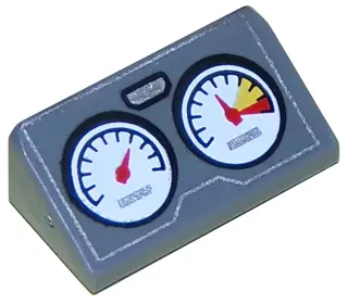 Dark Bluish Gray Slope 30 1 x 2 x 2/3 with 2 Gauges and Silver Outline Pattern