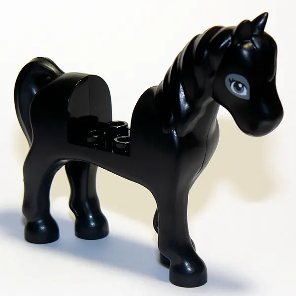 Black Horse, Friends Style with 2 x 2 Cutout with Dark Bluish Gray Eyes and Dark Bluish Gray Outline