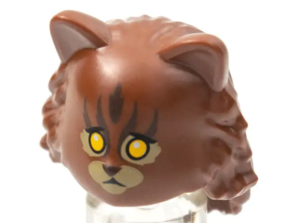Reddish Brown Minifigure, Headgear Head Cover, Cat with Mid-Length Hair in Back with Yellow Eyes, Ta