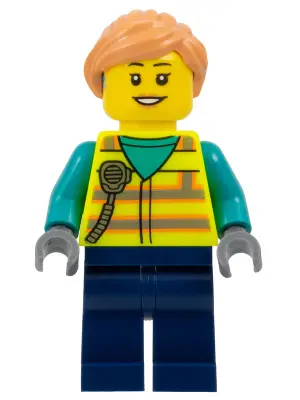 Airport Worker - Female, Neon Yellow Safety Vest with Radio, Dark Blue Legs, Nougat Ponytail Hair, H