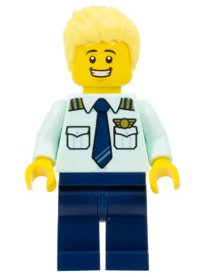 Passenger Plane Pilot - Male, Light Aqua Uniform Shirt with Tie, Dark Blue Legs, Bright Light Yellow
