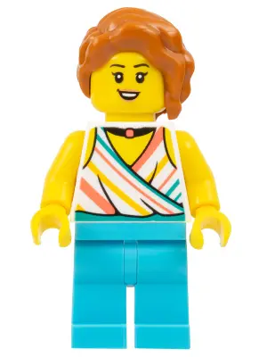 Plane Passenger - Female, White Halter Top and Black Choker Necklace, Medium Azure Legs, Dark Orange