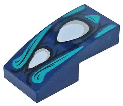 Dark Blue Slope, Curved 2 x 1 x 2/3 with 2 White Eyes, Dark Turquoise Highlights Pattern