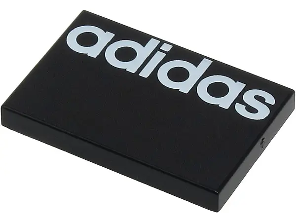 Black Tile 2 x 3 with White 'adidas' Pattern