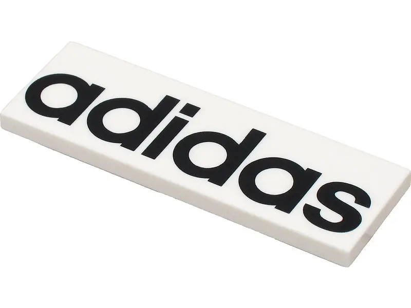 White Tile 2 x 6 with Black 'adidas' Pattern