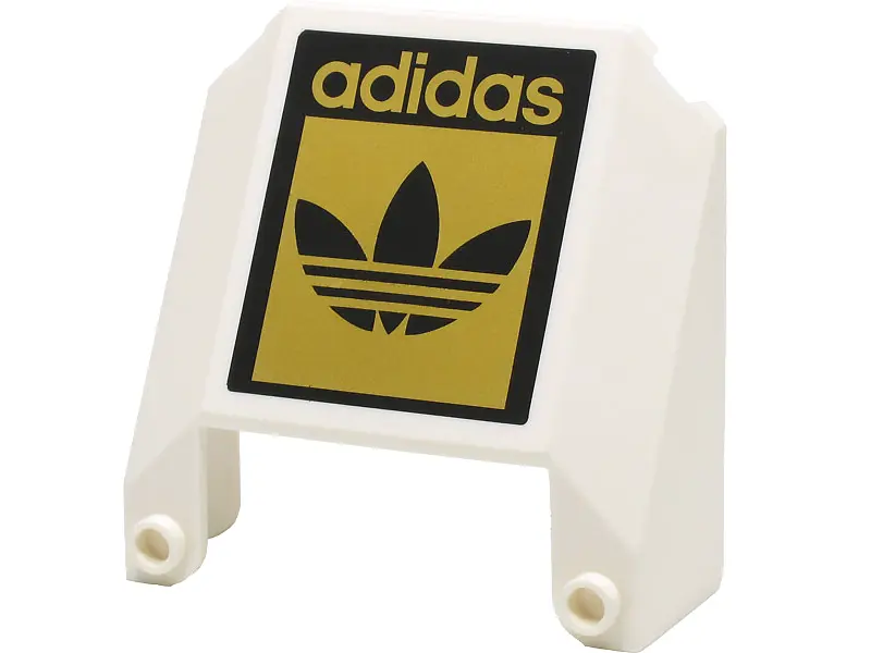 White Windscreen 6 x 6 x 2 with 2 Studs on Top with Black and Gold 'adidas' and Trefoil Logo Pattern