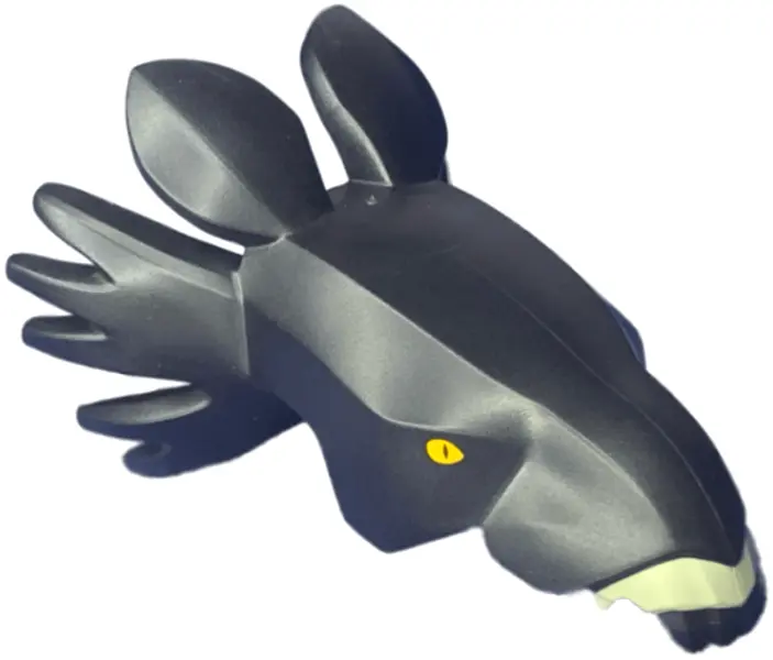 Black Creature Head, Avatar Thanator with Bright Light Orange Eyes and Dark Tan Gum Pattern
