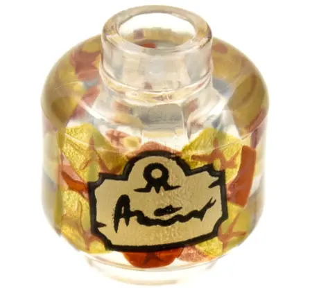 Trans-Clear Minifigure, Head without Face with Copper, Gold, and Dark Orange Leaves, Tan Label with 