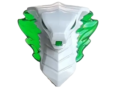 Light Bluish Gray Minifigure, Head, Modified Snake, Cobra with Open Mouth with Molded Trans-Green Ey