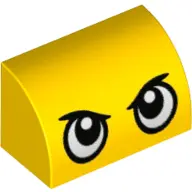 Yellow Slope, Curved 1 x 2 with Bottom Stud Holder with Large Stern Eyes Pattern (Duckmobile)