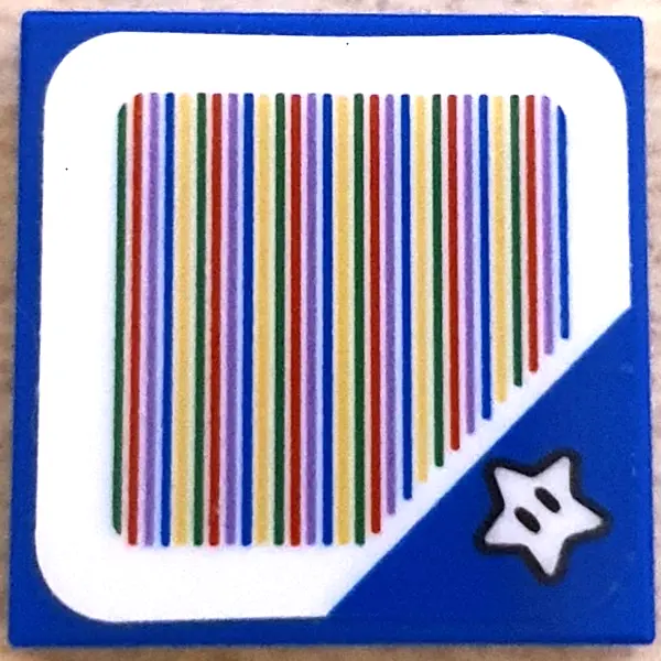 Blue Tile 2 x 2 with Super Mario Scanner Code Super Star Block Pattern (Sticker) - Sets 30389 / 7136