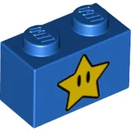 Blue Brick 1 x 2 with Yellow Star with Black Eyes Pattern
