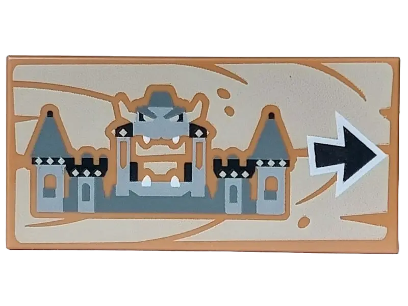 Medium Nougat Tile 2 x 4 with Black, Dark Bluish Gray, Light Bluish Gray and White Bowser Castle and