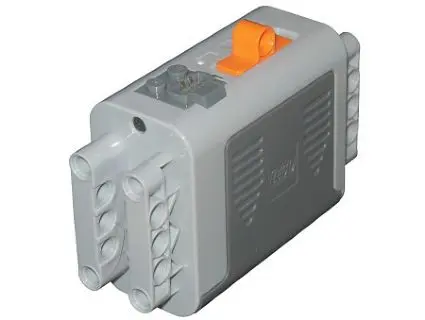 Light Bluish Gray Electric 9V Battery Box 4 x 11 x 7 PF with Orange Switch and Dark Bluish Gray Cove