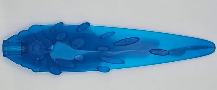 Trans-Dark Blue Flame / Vapor Trail with Ovals and Axle Hole End with Marbled Dark Azure Pattern