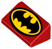 Red Slope 30 1 x 2 x 2/3 with Batman Logo with Black Border Pattern