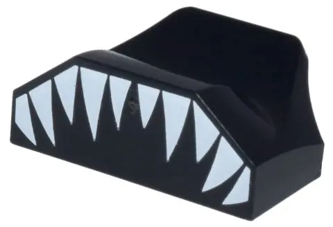 Black Slope, Curved 1 x 2 x 2/3 Wing End with White Pointed Teeth Pattern