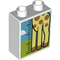 White Duplo, Brick 1 x 2 x 2 with Bottom of Bright Light Yellow Giraffe Height Chart, Cloud, and Gra