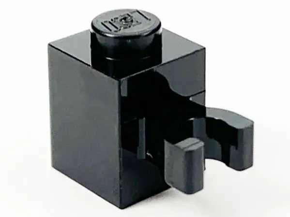 Black Brick, Modified 1 x 1 with U Clip (Vertical Grip) - Solid Stud