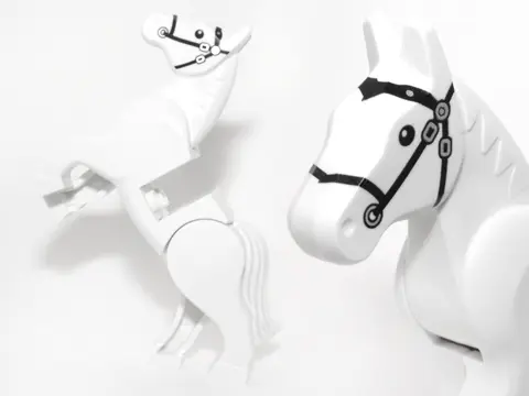 White Horse, Movable Legs with Black Eyes, White Pupils and Black Bridle Pattern