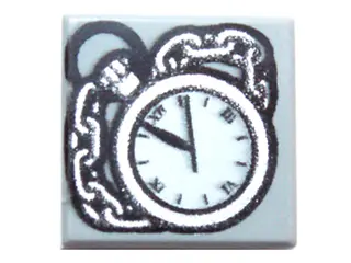 Light Bluish Gray Tile 1 x 1 with Pocket Watch and Chain Pattern