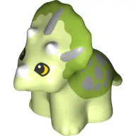 Yellowish Green Duplo Dinosaur Triceratops Baby with Fixed Lime Top and Printed White Horns, Yellow 
