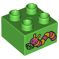 Bright Green Duplo, Brick 2 x 2 with Caterpillar Pattern