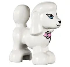 White Dog, Friends Style, Poodle with Bright Light Blue Eyes with Eyelashes, Black Nose, Bright Pink